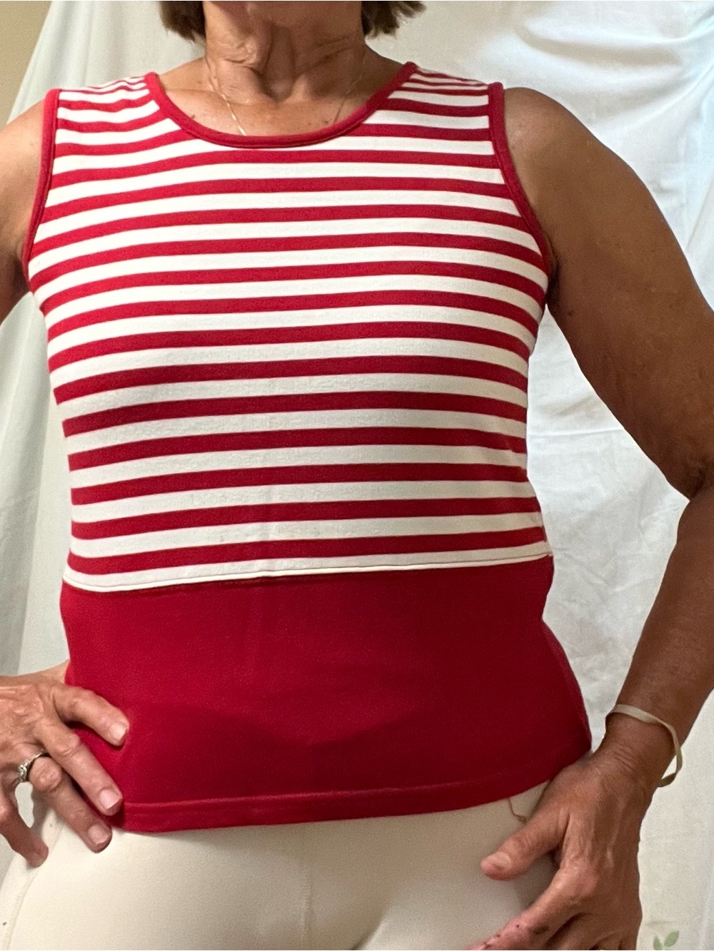 Sleeveless Red and White Striped Tank Top